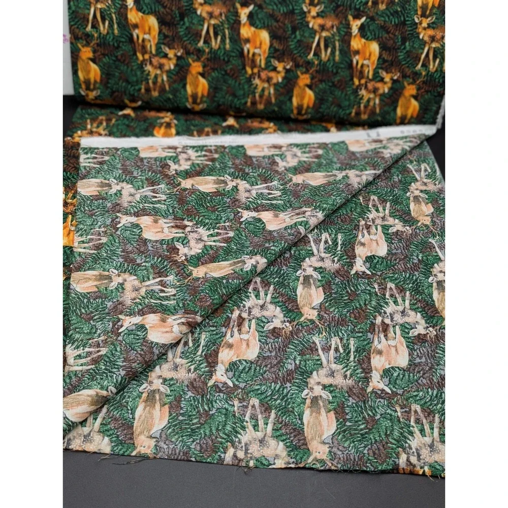 7 Yard Fabric Material Lot Quilters Durable Cotton Dear and Leaves Ferns 44in